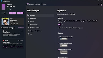Les notifications et le contrôle audio apparaissent sur le bord gauche.