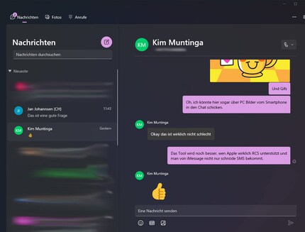 Phone Link accède à l'application Messages d'Android.
