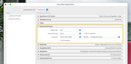 Si vous souhaitez retoucher davantage ou imprimer un fichier, optez pour un export TIFF avec une profondeur de couleurs élevée.