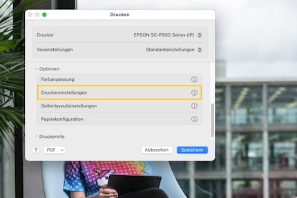 Les réglages papier de l’Epson sont bien cachés dans « Réglages d’impression ».