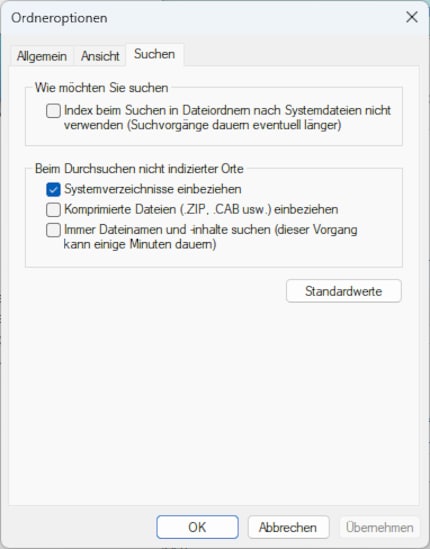The index speeds up the search for files and folders.
