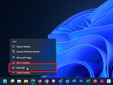 After right-clicking on the desired app, the new End Task option appears in the context menu.