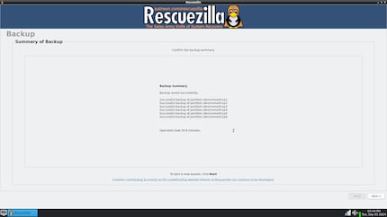 Within 36 minutes, Rescuezilla wrote 210 gigabytes to the target drive, an external SSD.